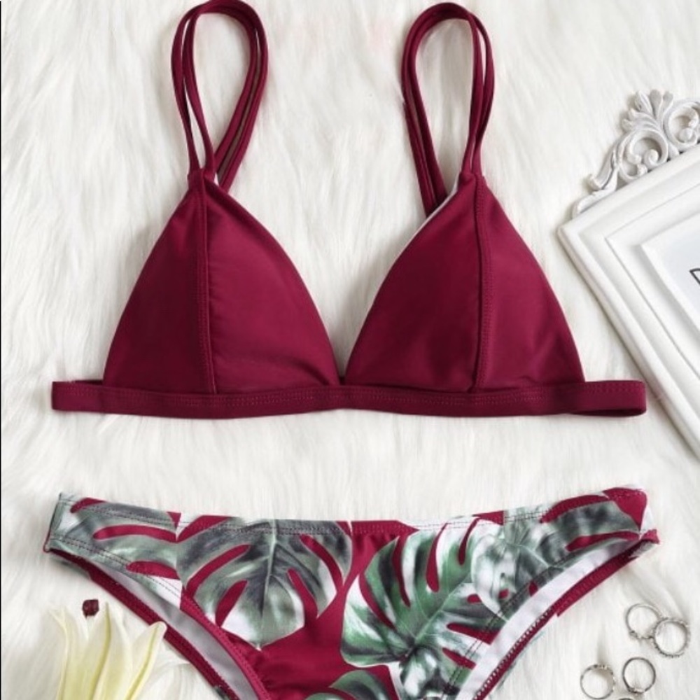 Zaful Cami Palm Leaf Print bikini set (medium)